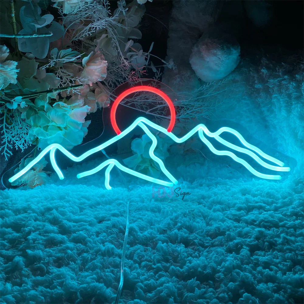 Neon LED sign mountain and sun wall decoration