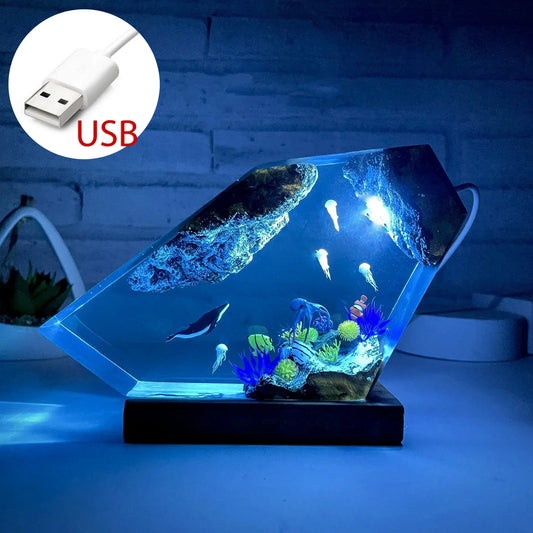 LED lamp with a whale and jellyfish motif, decoration