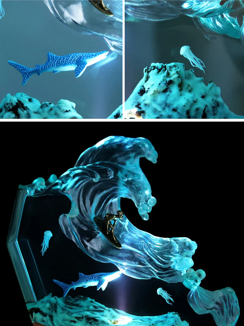 LED lamp with surfing motif, jellyfish and sharks, USB